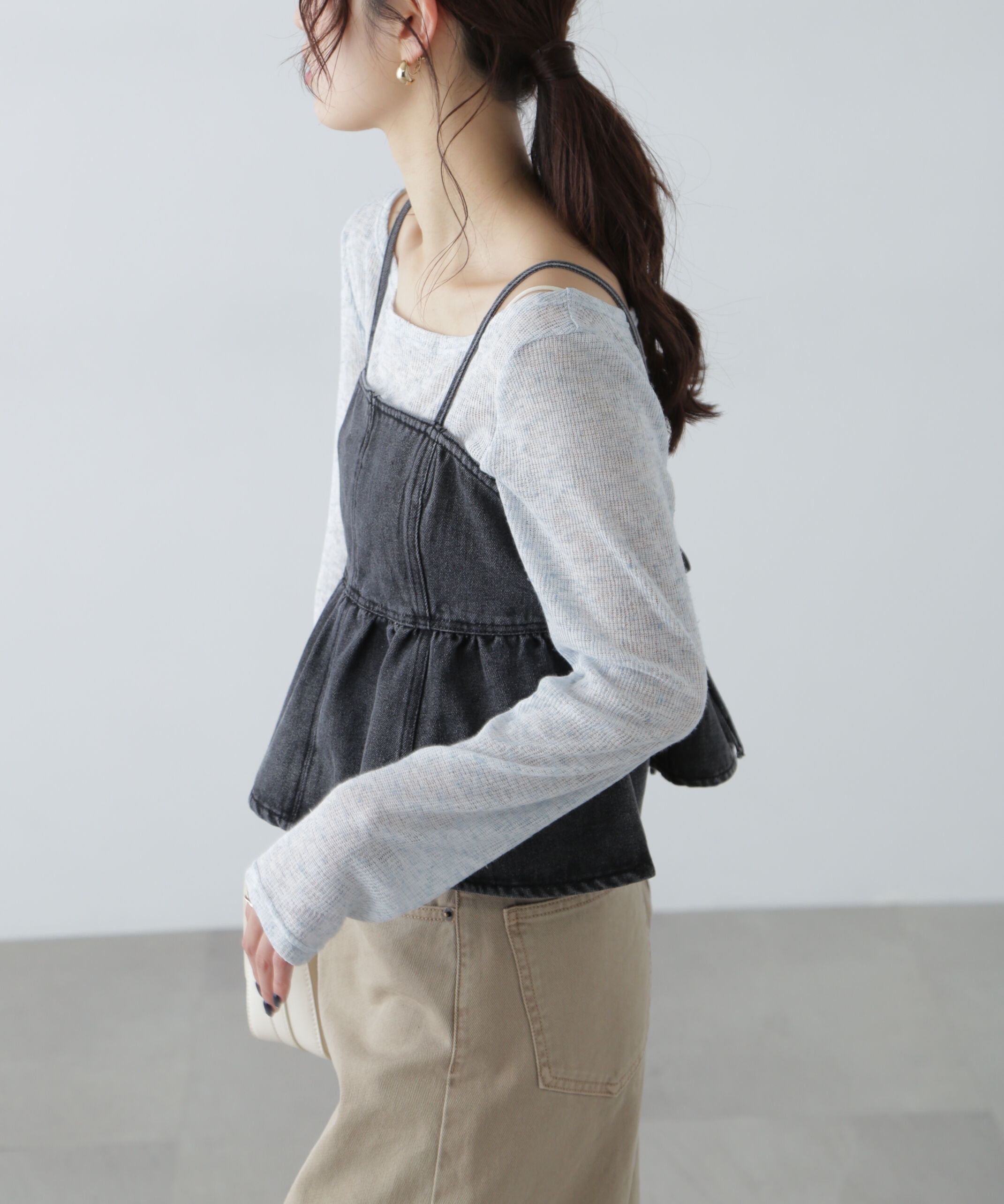  「ペプラムギャザーデニムビスチェ」|シャツ・ブラウス|