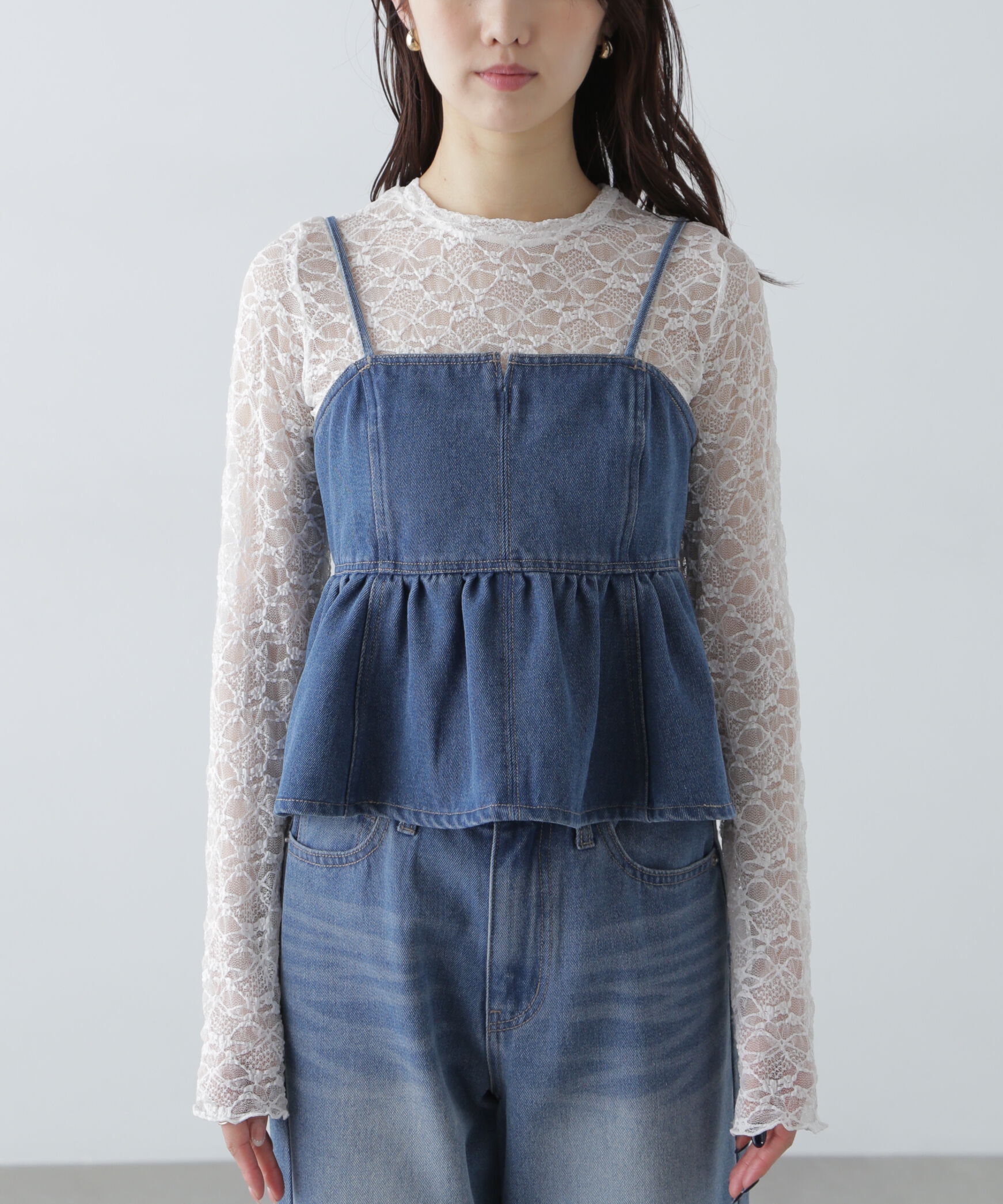  「ペプラムギャザーデニムビスチェ」|シャツ・ブラウス|