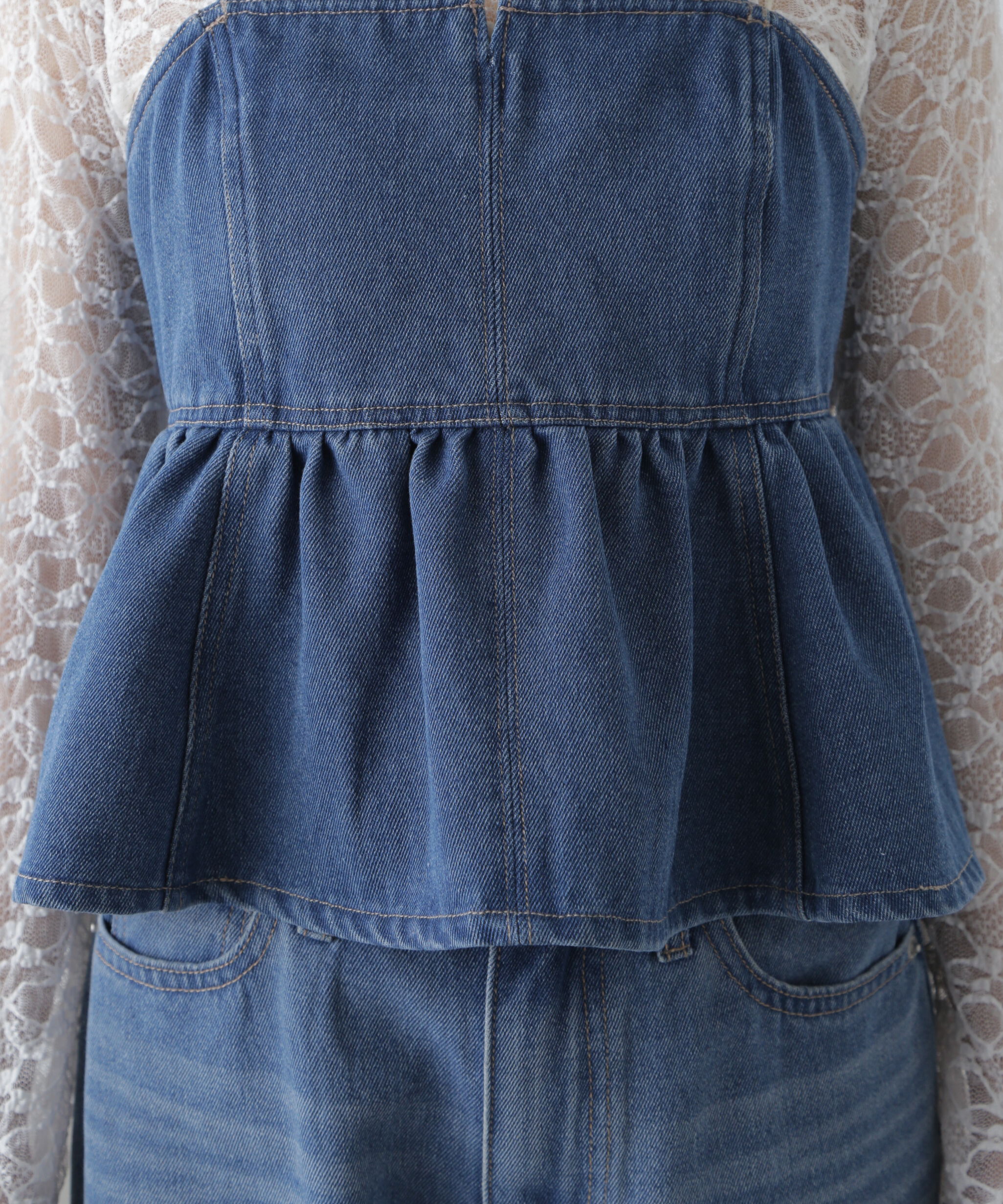  「ペプラムギャザーデニムビスチェ」|シャツ・ブラウス|