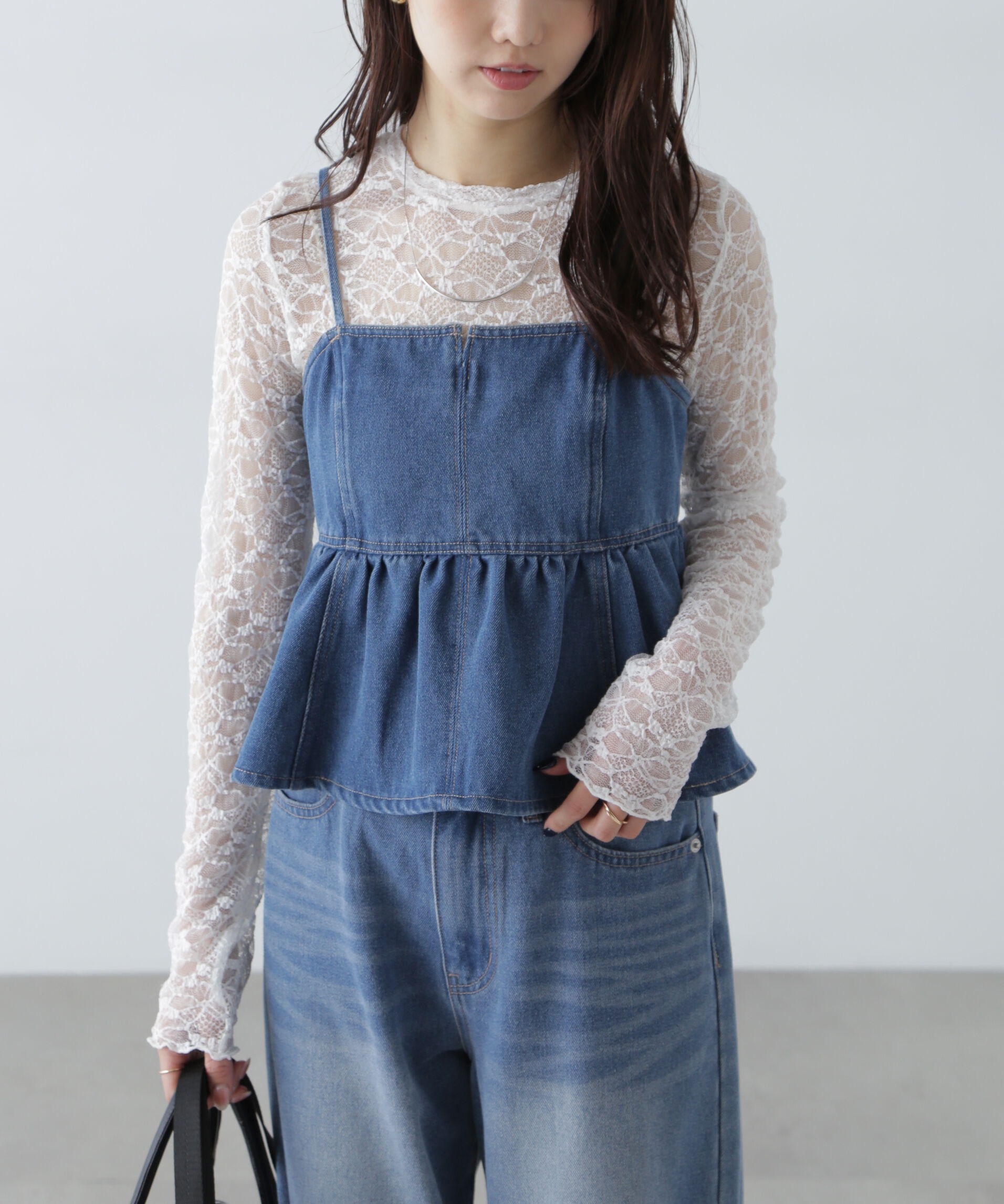  「ペプラムギャザーデニムビスチェ」|シャツ・ブラウス|