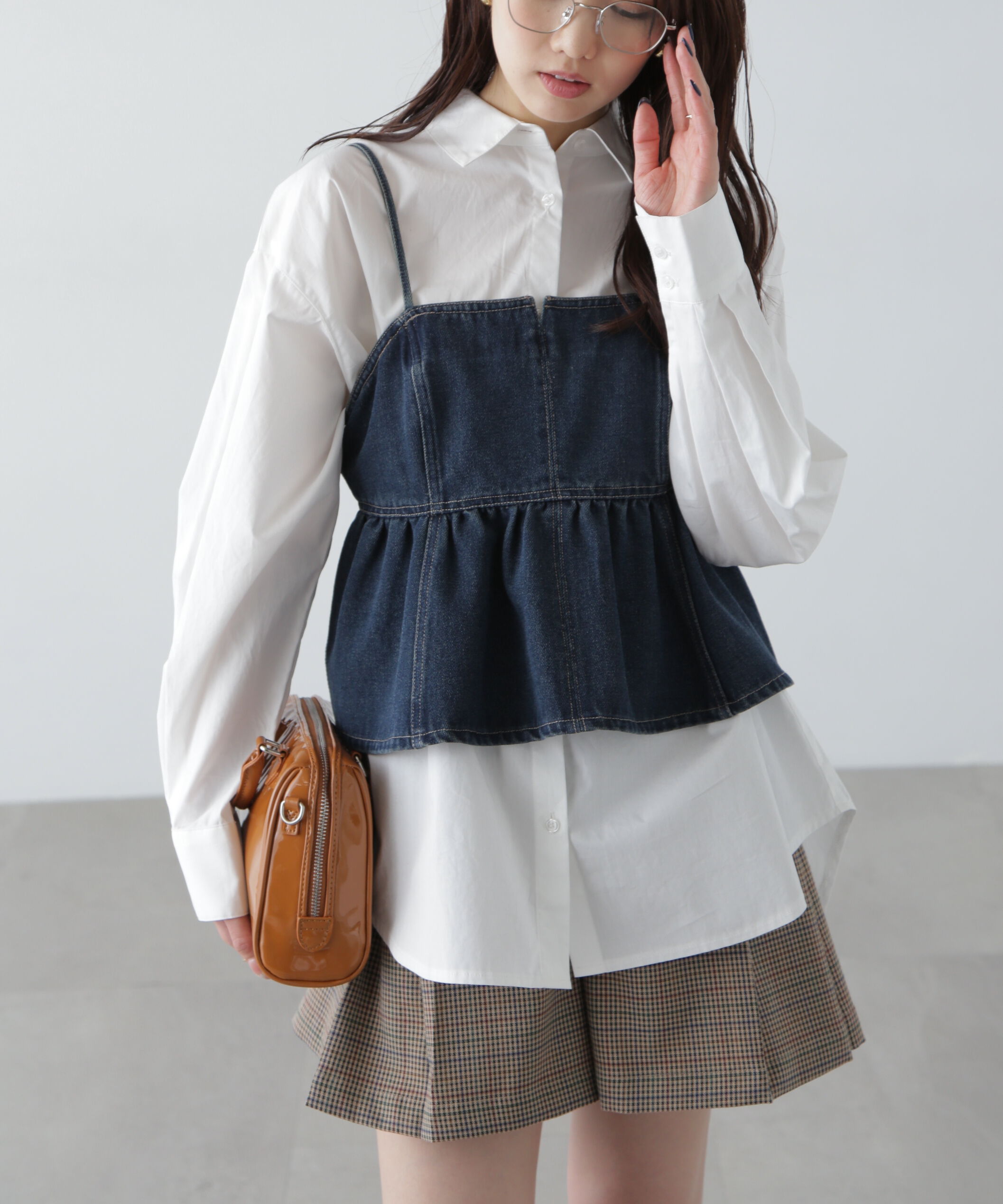  「ペプラムギャザーデニムビスチェ」|シャツ・ブラウス|