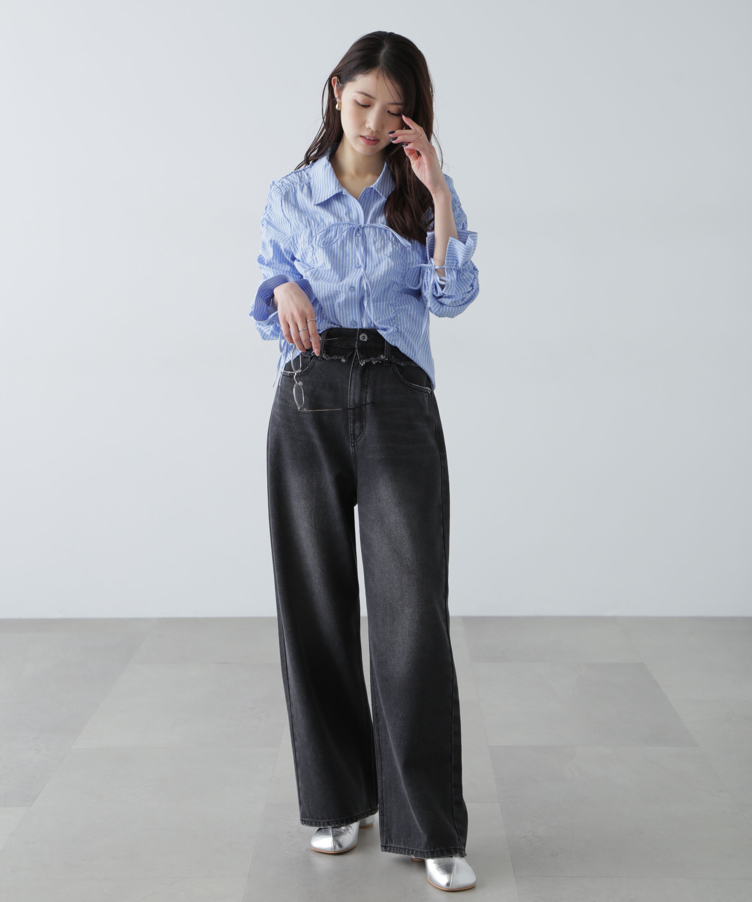  「シャーリングストライプシャツ」|シャツ・ブラウス|