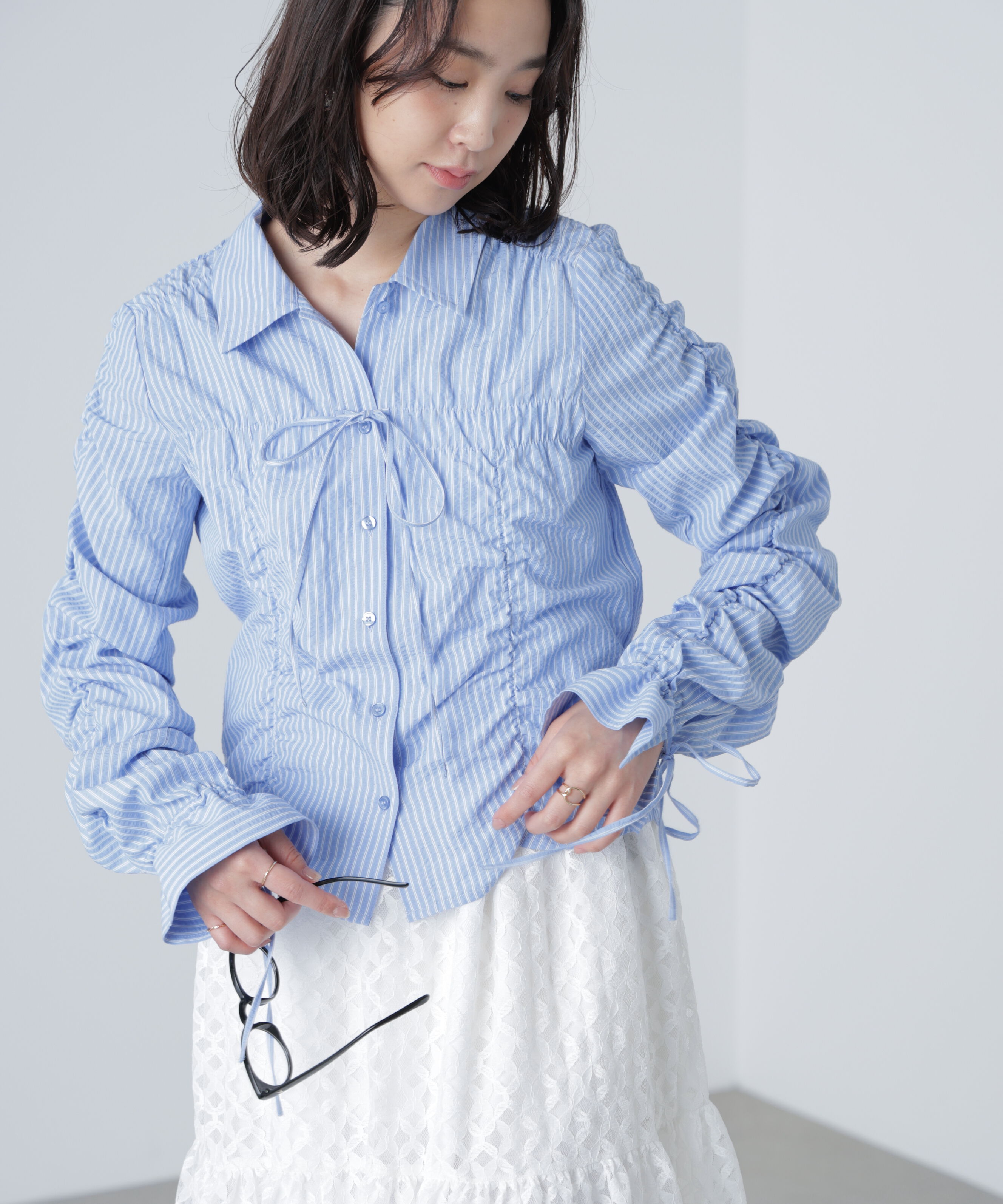  「シャーリングストライプシャツ」|シャツ・ブラウス|