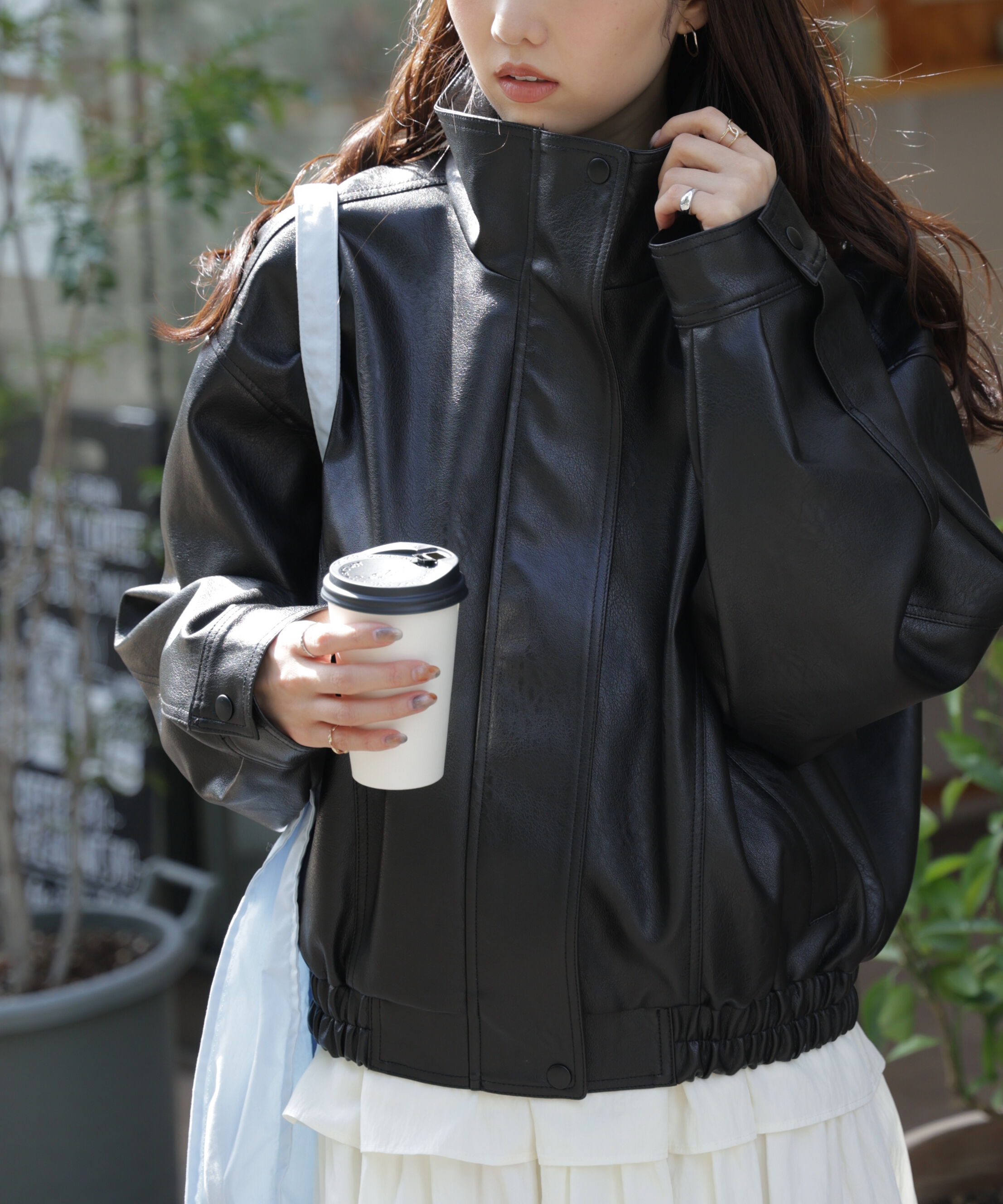  「スタンド合皮ブルゾン」|ブルゾン・スタジャン|ブラック