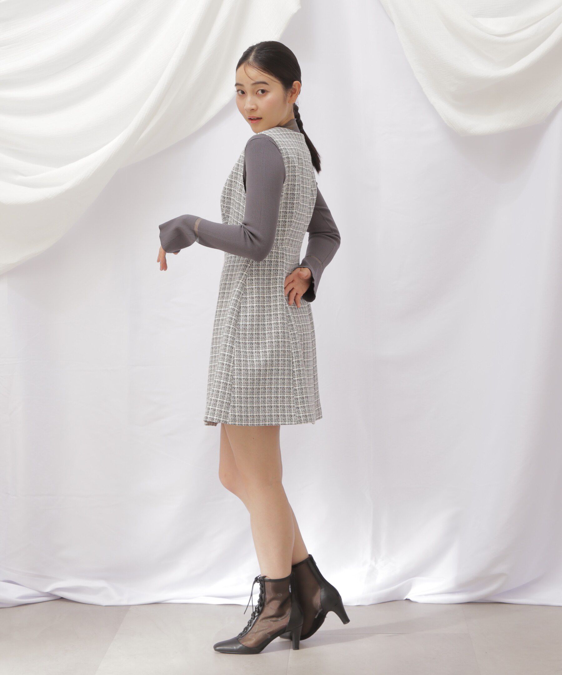  「◇フロントジップツイードミニワンピース」|ワンピース|