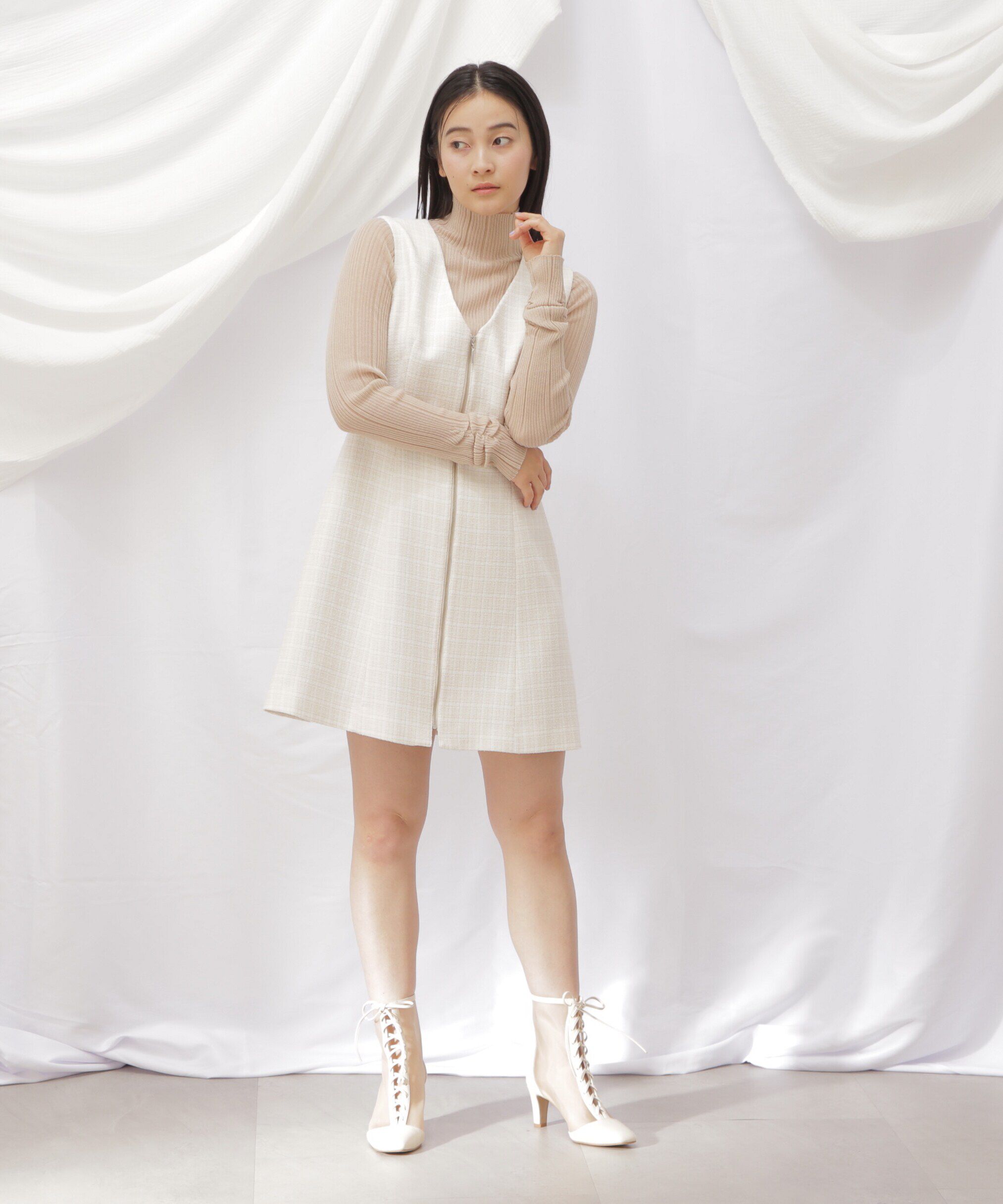  「◇フロントジップツイードミニワンピース」|ワンピース|