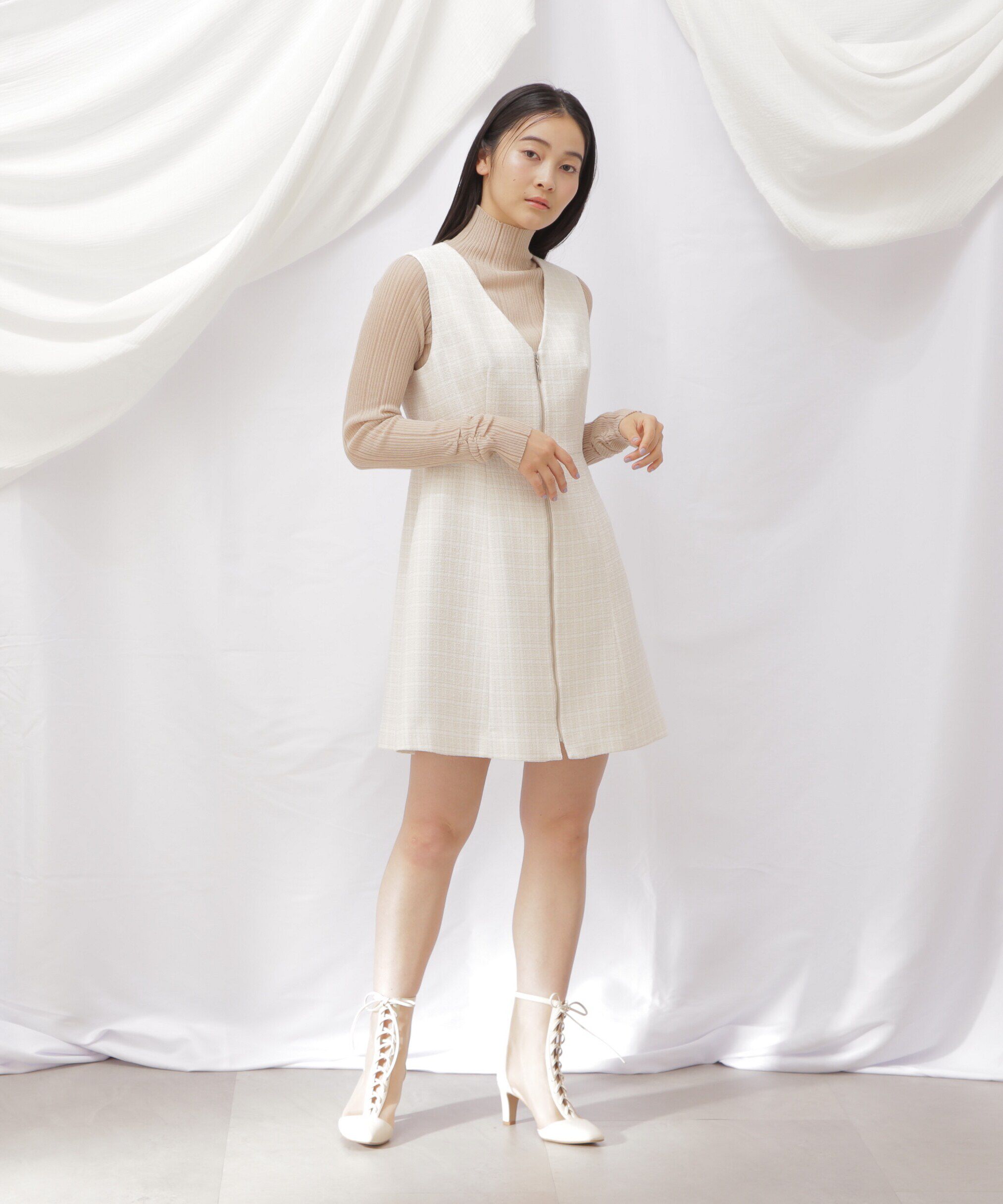  「◇フロントジップツイードミニワンピース」|ワンピース|