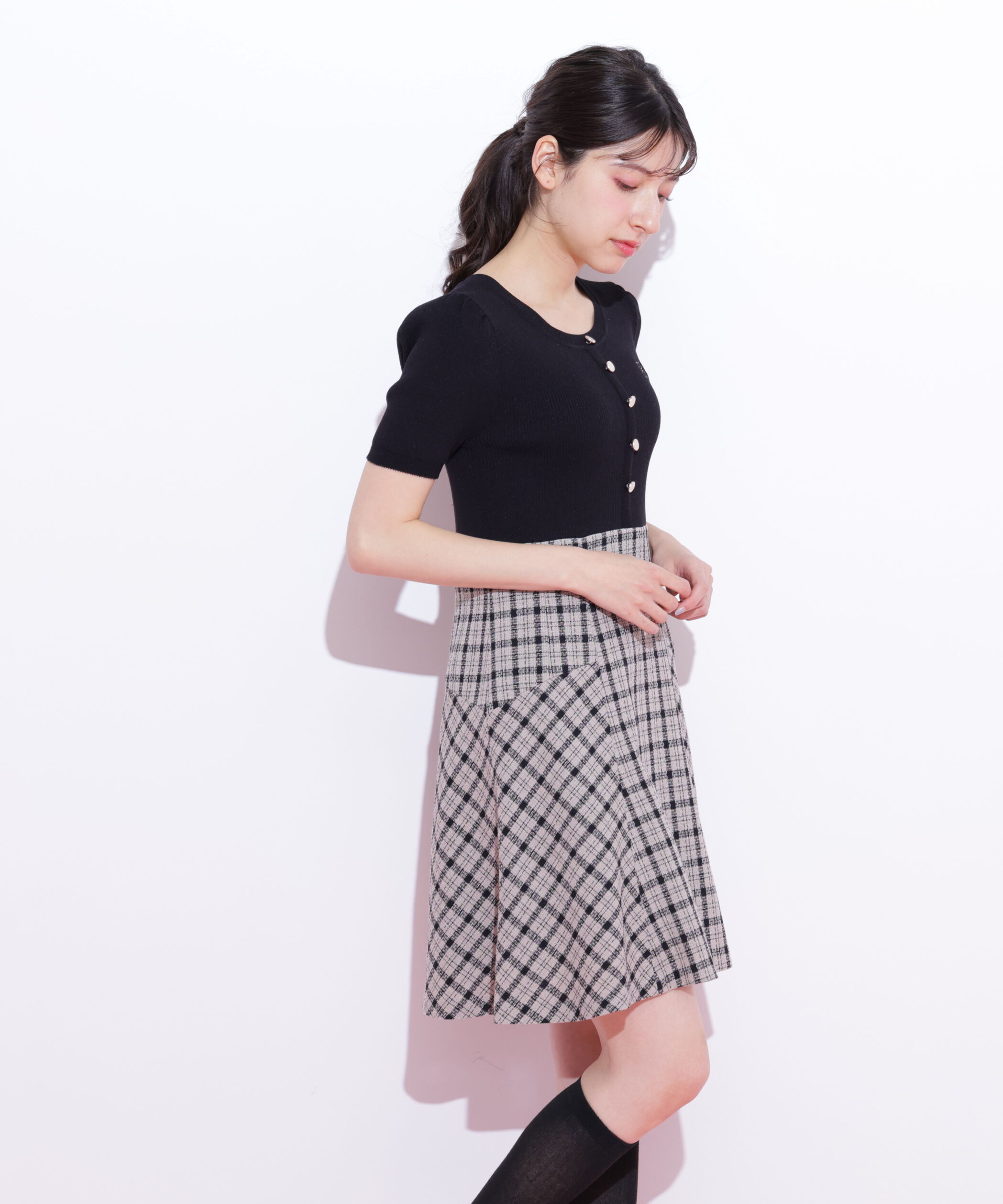  「チェックドッキングミニワンピース」|ワンピース|