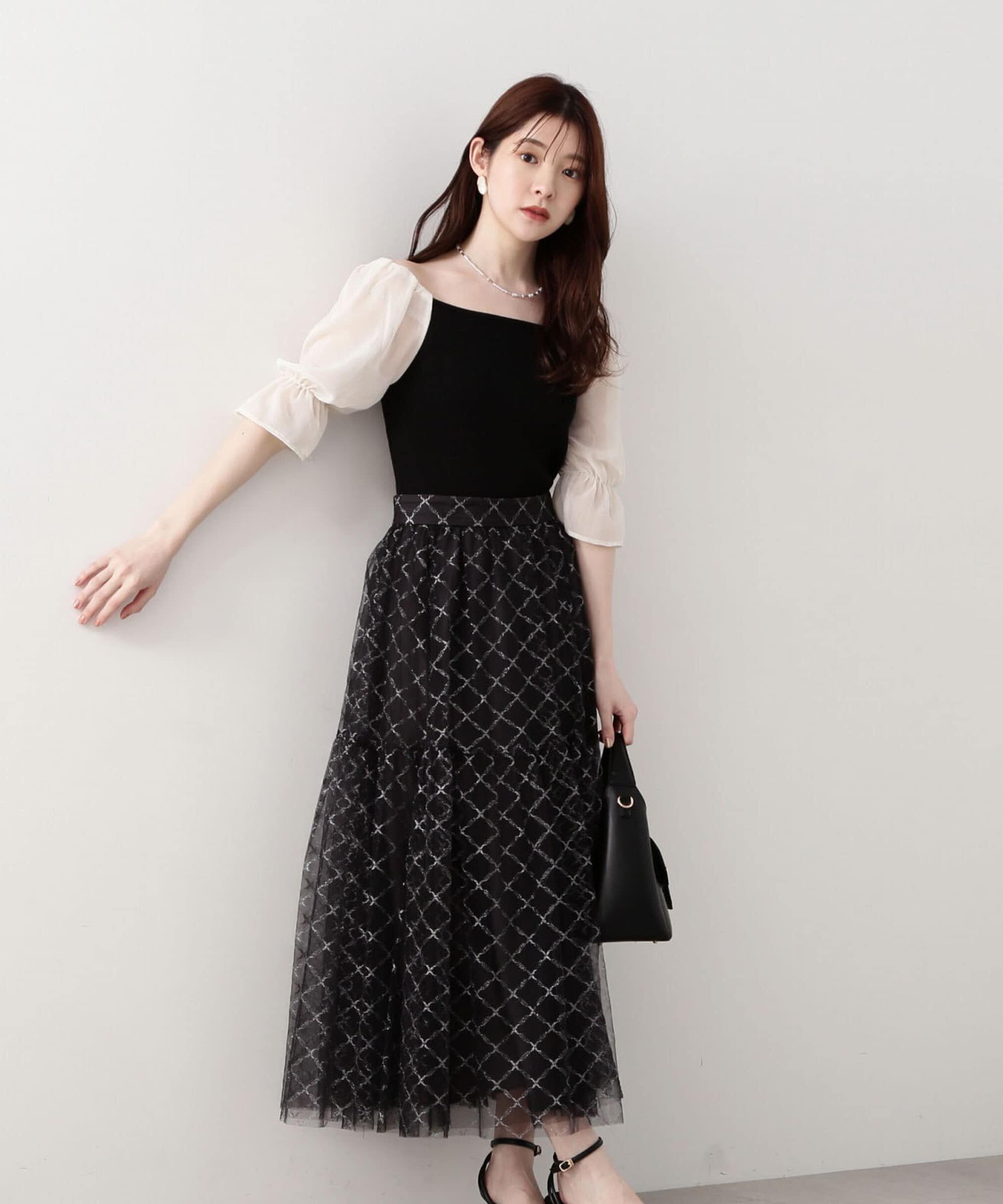 PROPORTION BODY DRESSING「ティアードチュールスカート　 WEB限定カラー：グレー」|スカート|