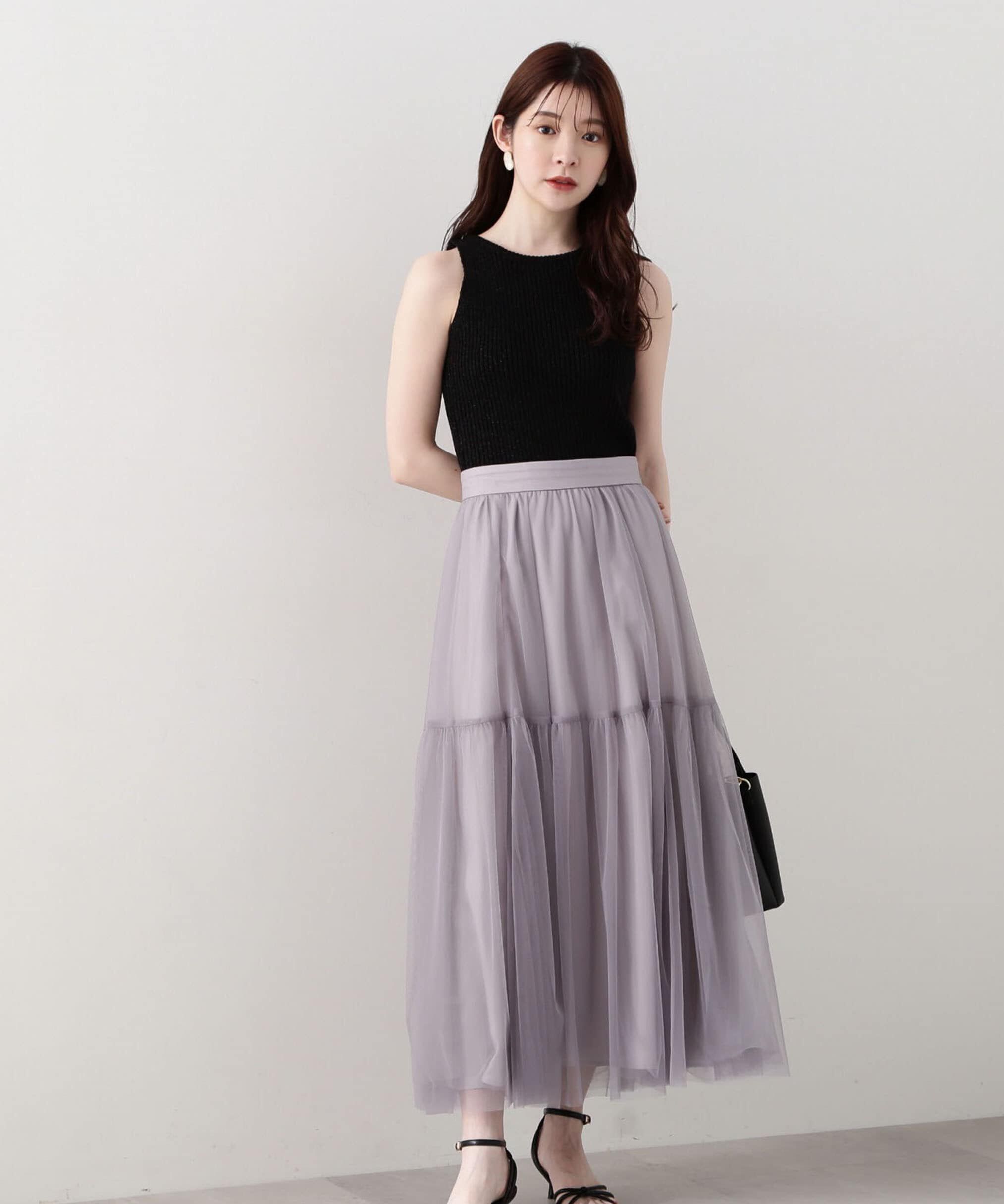 PROPORTION BODY DRESSING「ティアードチュールスカート　 WEB限定カラー：グレー」|スカート|