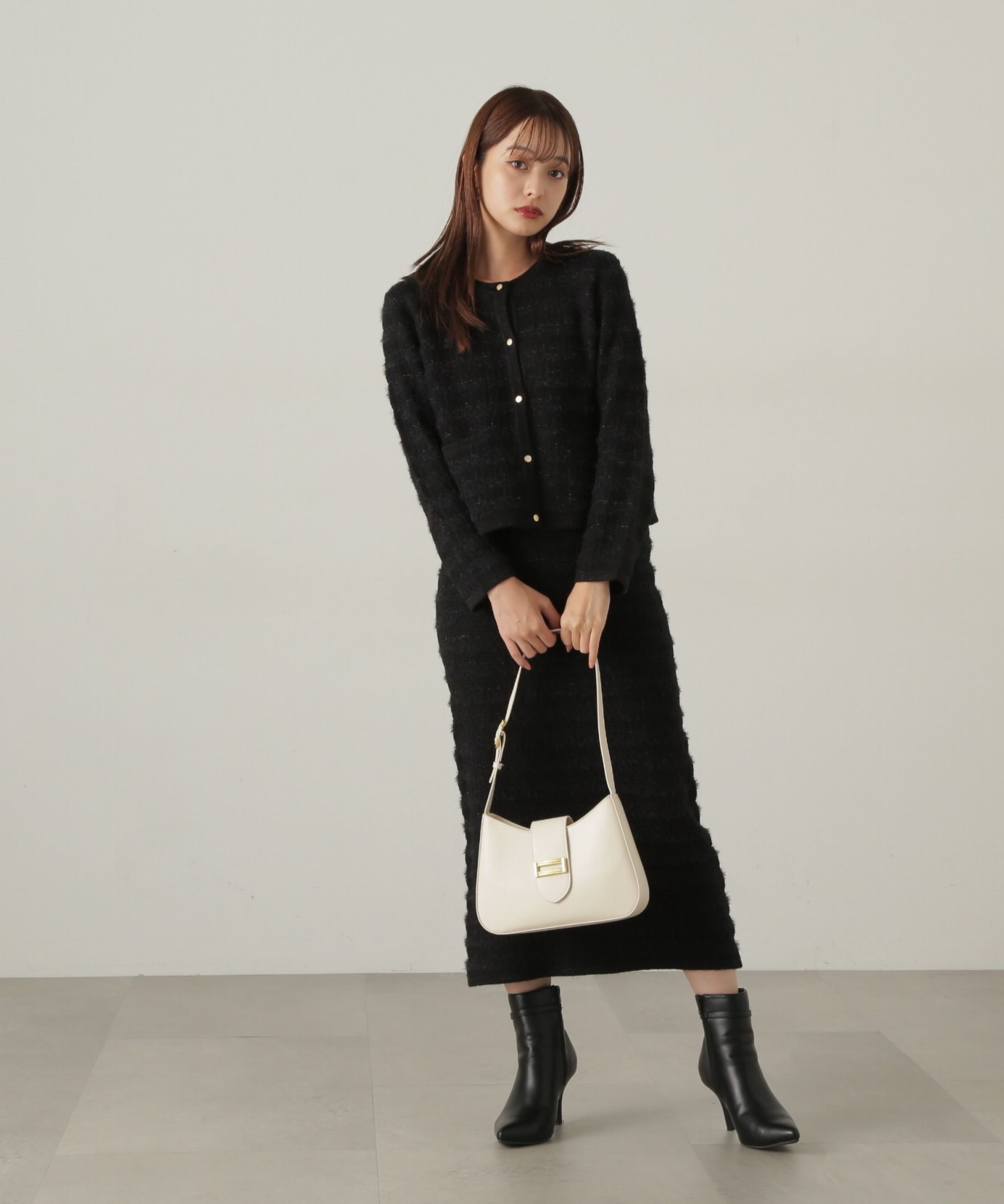 PROPORTION BODY DRESSING「ラメ入りフェザーツイード　24AWニットアップ」|ワンピース|ブラック