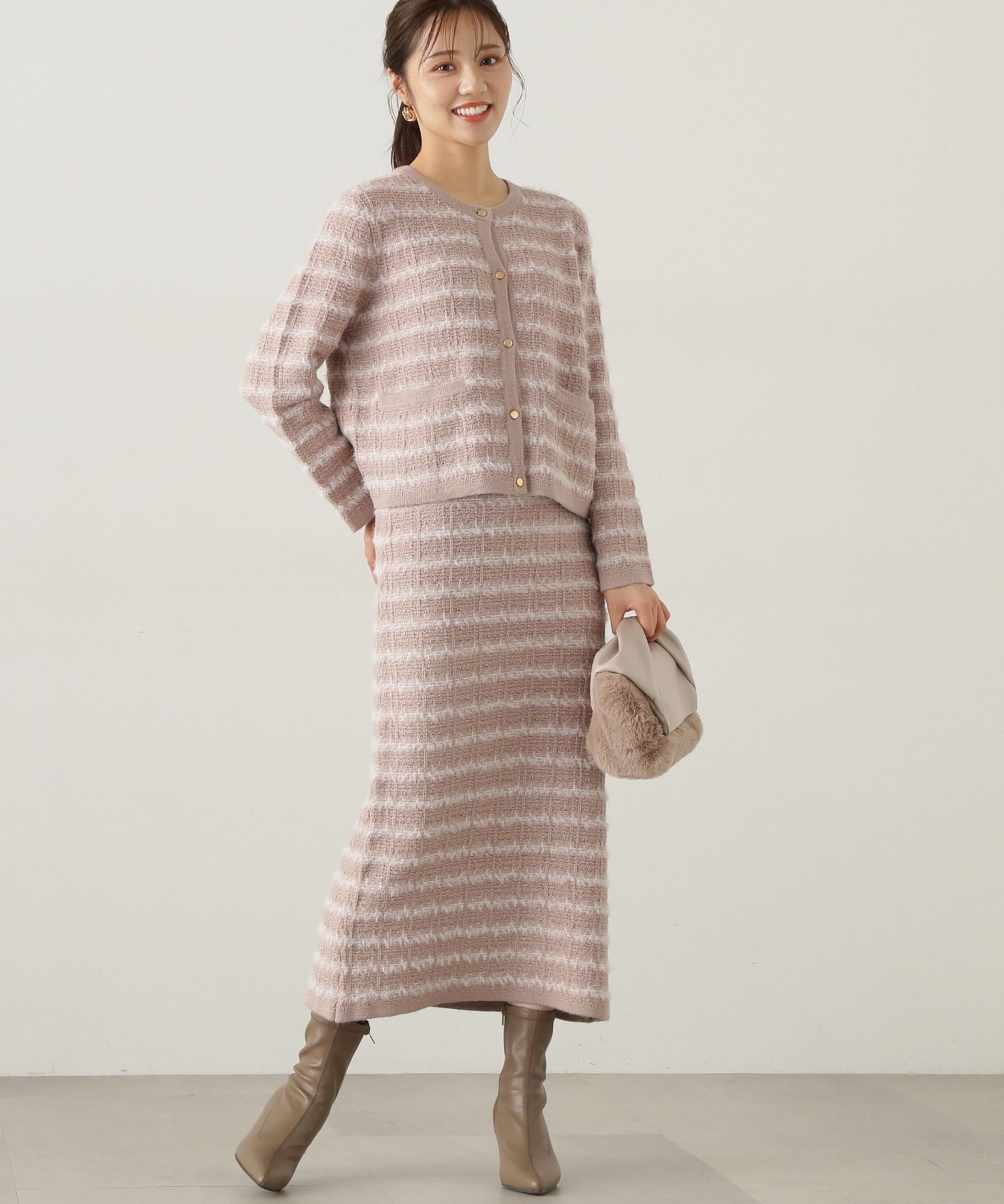 PROPORTION BODY DRESSING「ラメ入りフェザーツイード　24AWニットアップ」|ワンピース|ピンク