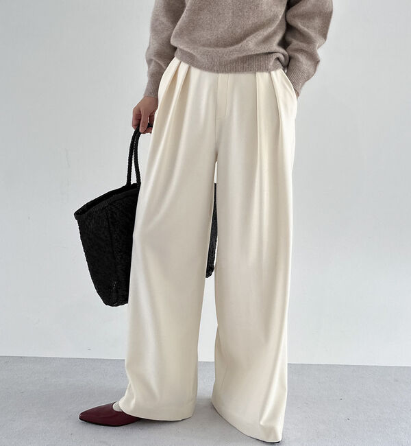 Doux archives「両面起毛発熱ワイドタックパンツ」|チノ|
