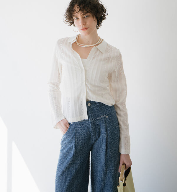 Doux archives「カットジャガードポロブラウス」|ポロシャツ|