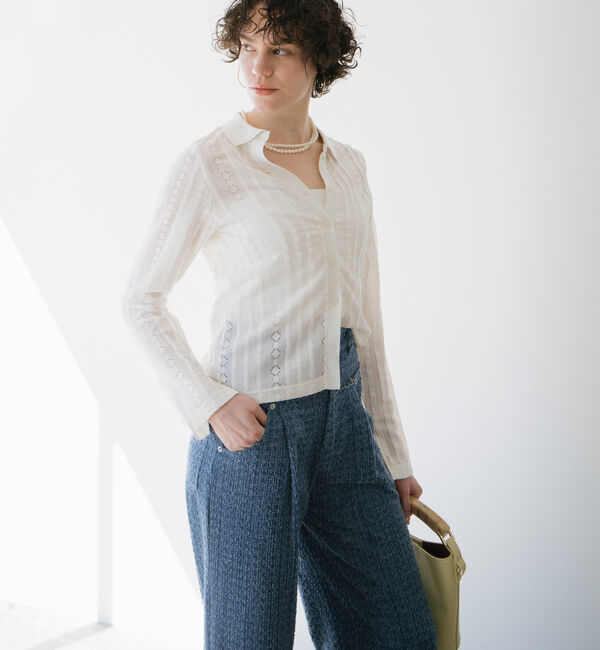 Doux archives「カットジャガードポロブラウス」|ポロシャツ|