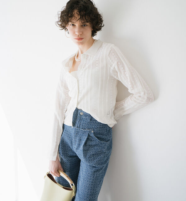 Doux archives「カットジャガードポロブラウス」|ポロシャツ|