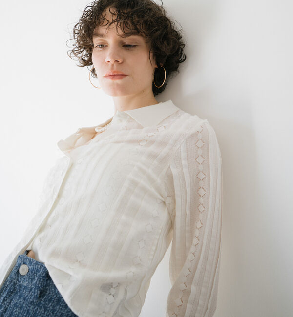 Doux archives「カットジャガードポロブラウス」|ポロシャツ|