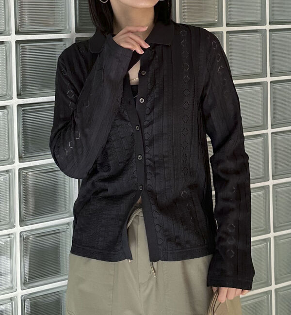 Doux archives「カットジャガードポロブラウス」|ポロシャツ|