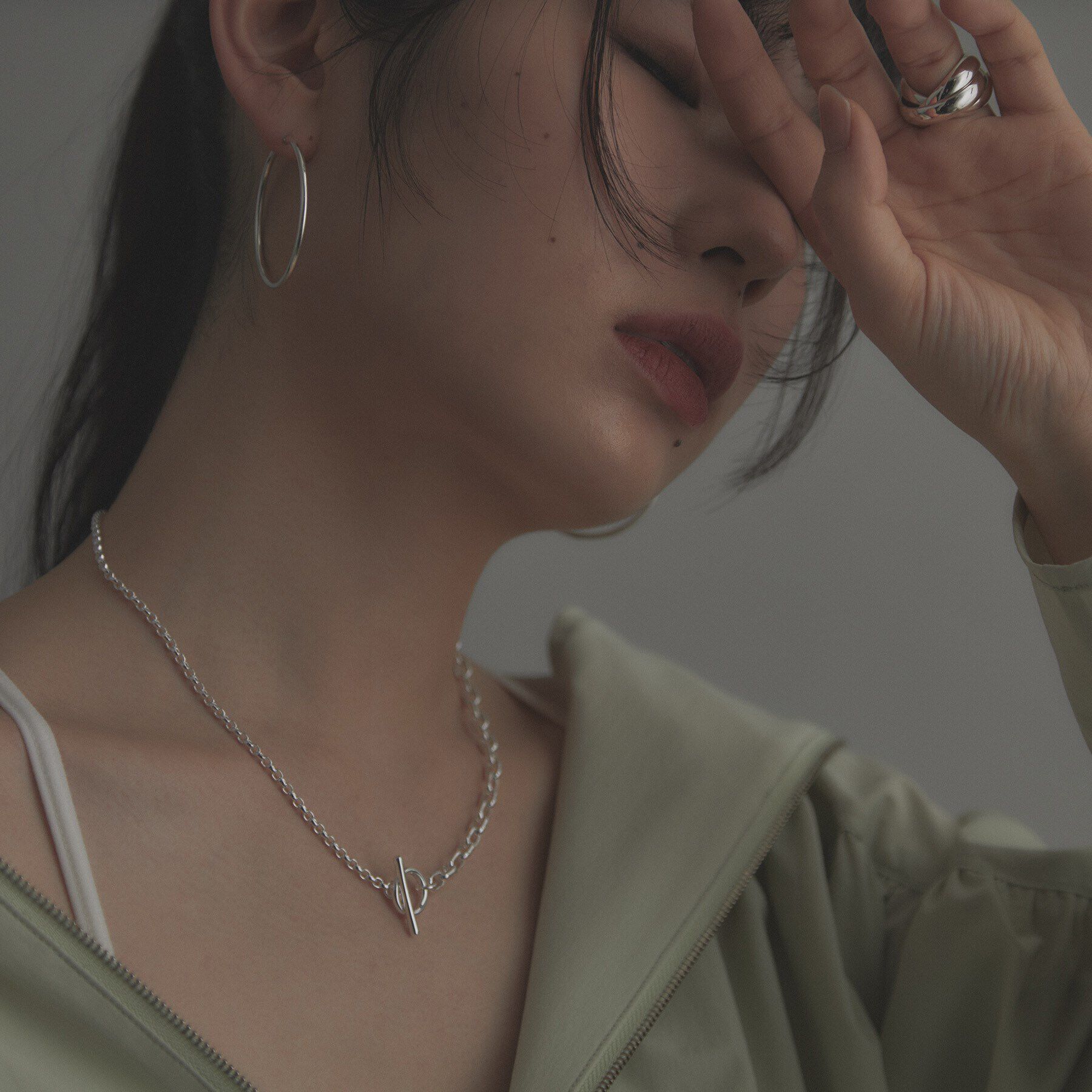 COCOSHNIK ONKITSCH「シルバー ミックスネックレス ドームチェーンマンテルネックレス」|ネックレス|