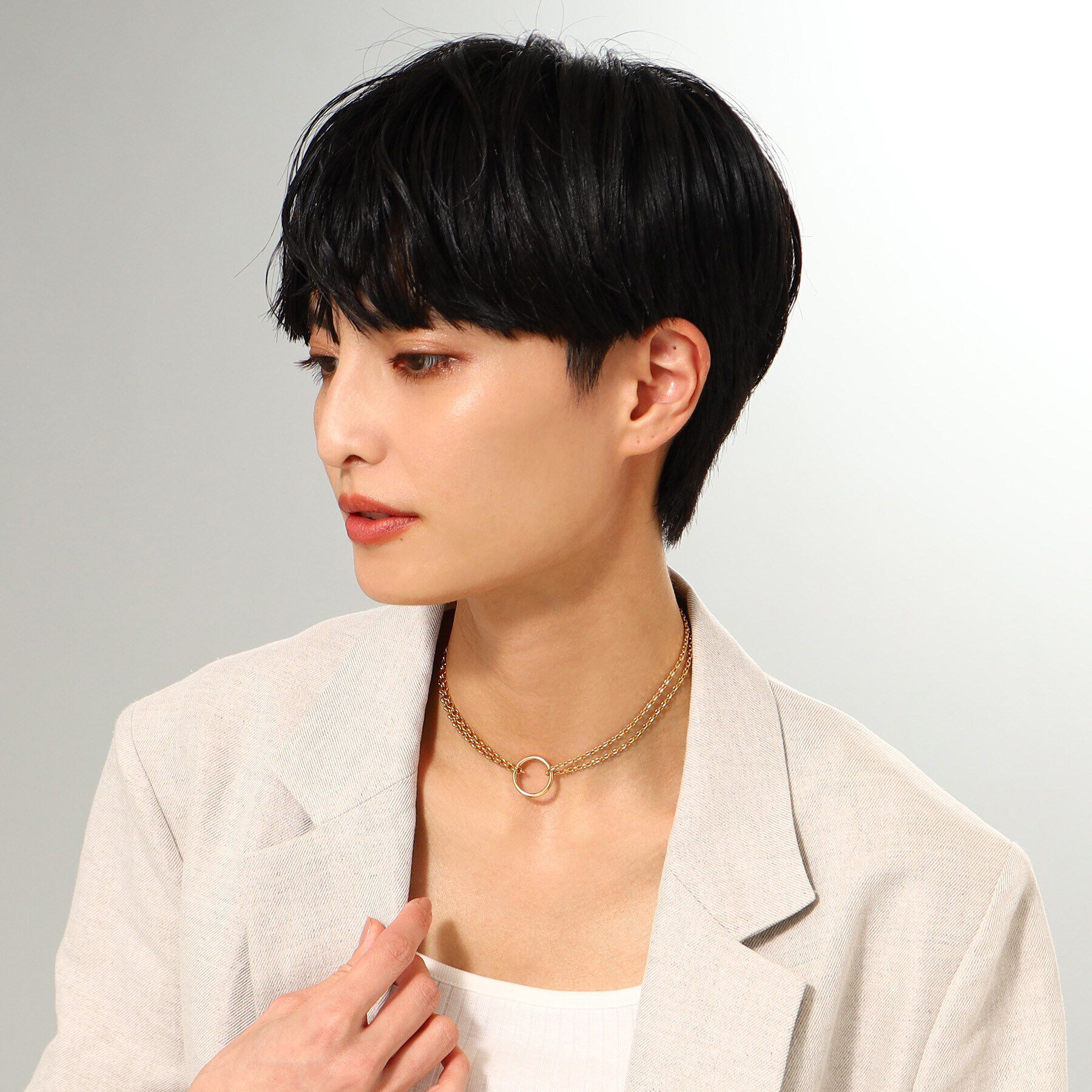 COCOSHNIK ONKITSCH「シルバー サークルモチーフ ダブルチェーンチョーカー GP」|ネックレス|