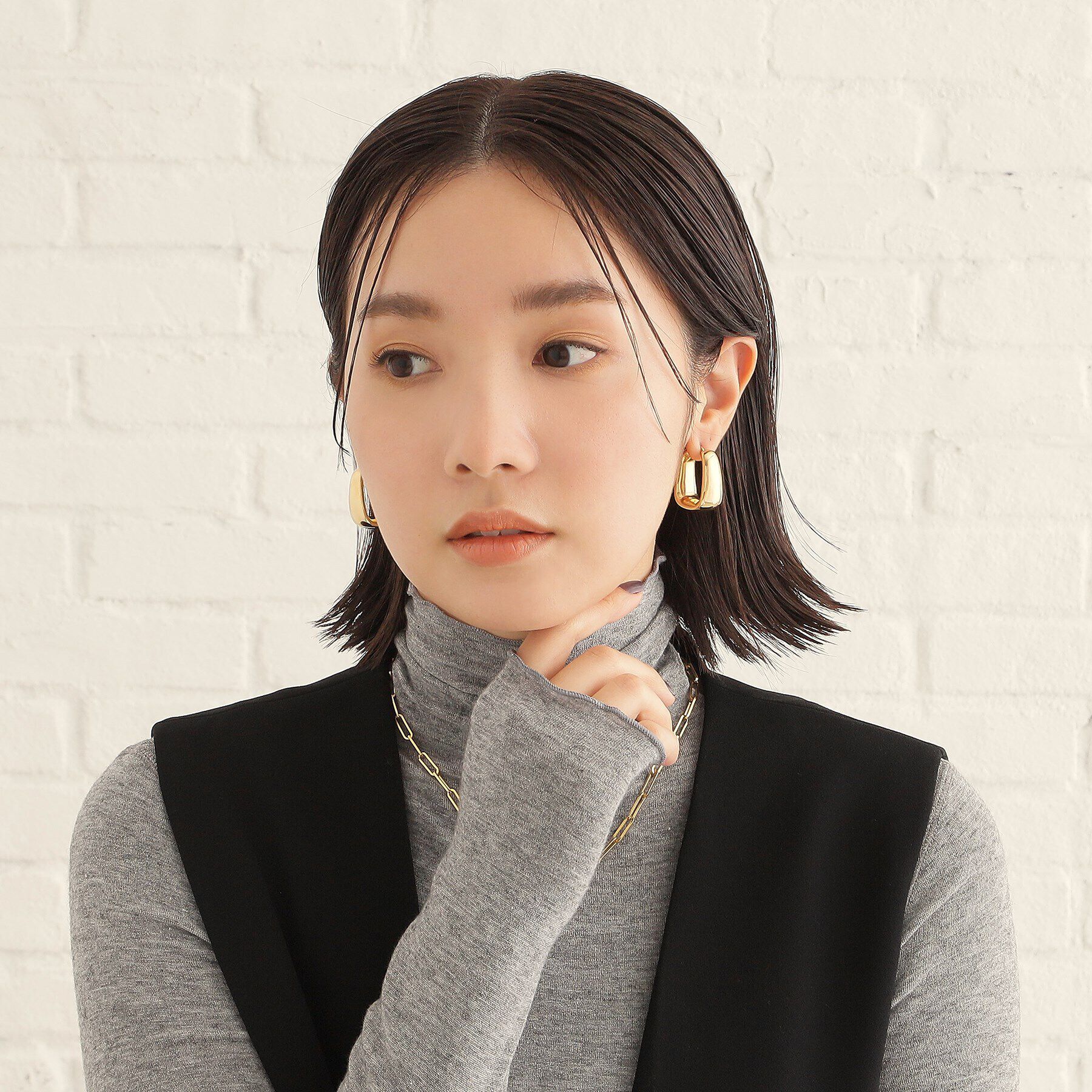 COCOSHNIK ONKITSCH「シルバー ホロウフープピアス トラペーズ GP」|ピアス|