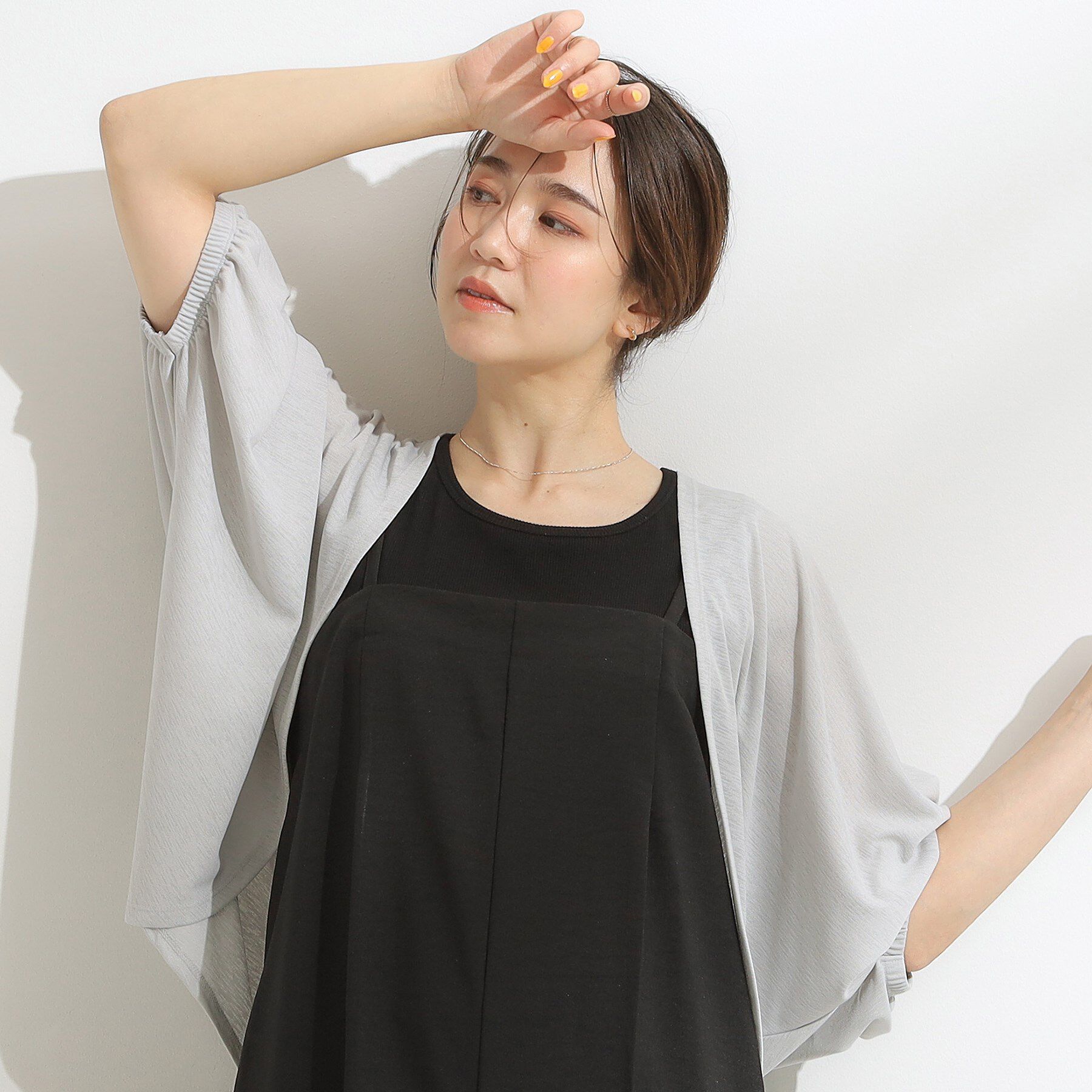 SHOO･LA･RUE「【ひんやり/UV/さらさらタッチ】女性らしさ漂う 5分袖ボレロカーディガン」|カーディガン|ライトグレー(011
