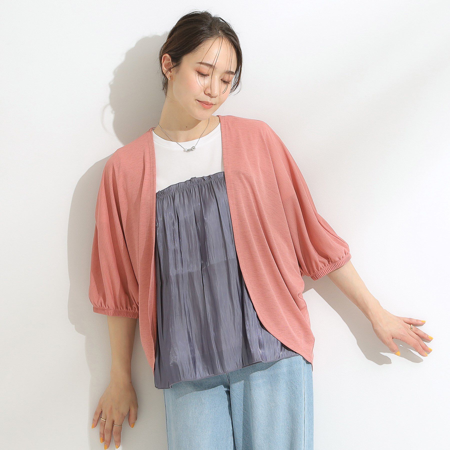 SHOO･LA･RUE「【ひんやり/UV/さらさらタッチ】女性らしさ漂う 5分袖ボレロカーディガン」|カーディガン|