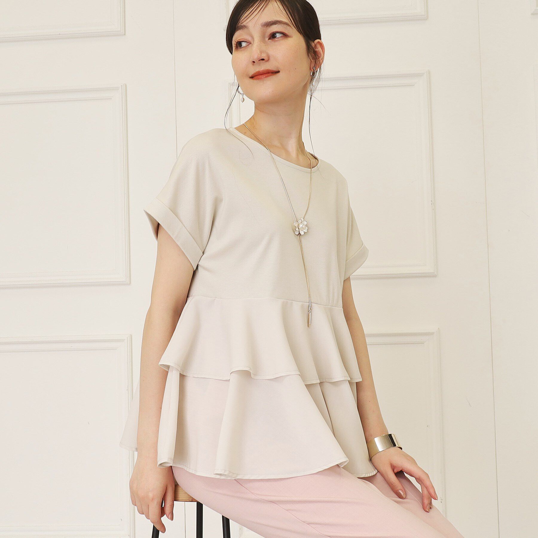 SunaUna「【接触冷感／体系カバー】ティアードチュニックプルオーバー」|Tシャツ・カットソー|オフホワイト(003