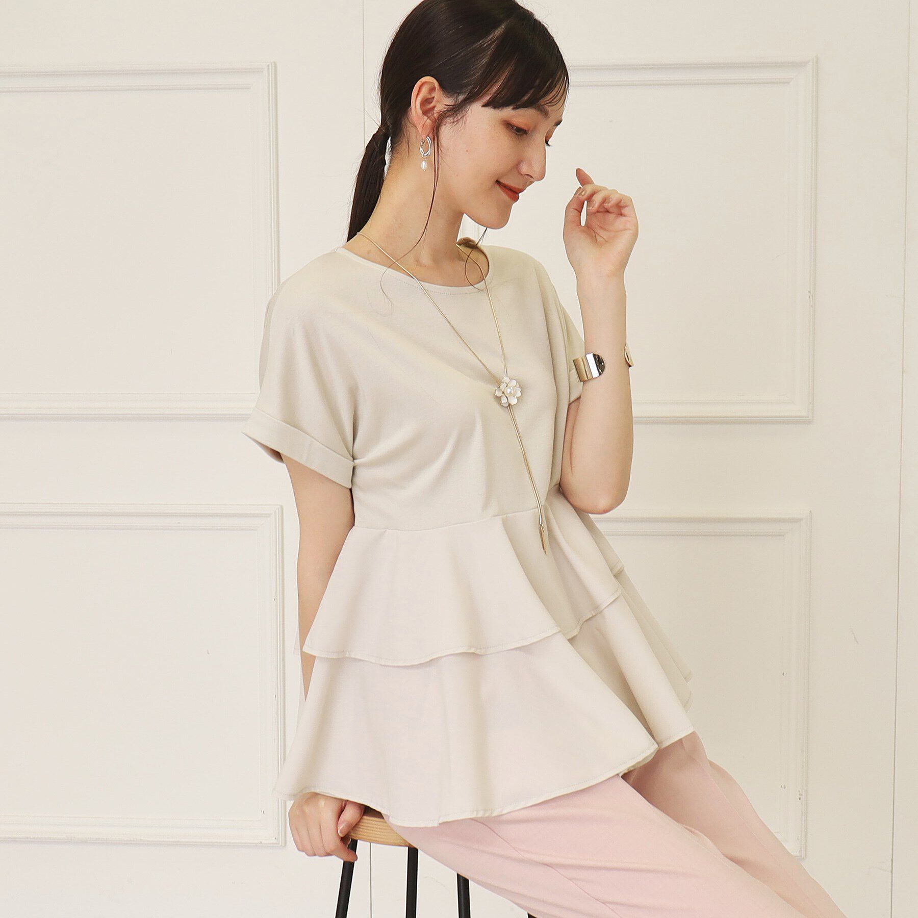 SunaUna「【接触冷感／体系カバー】ティアードチュニックプルオーバー」|Tシャツ・カットソー|