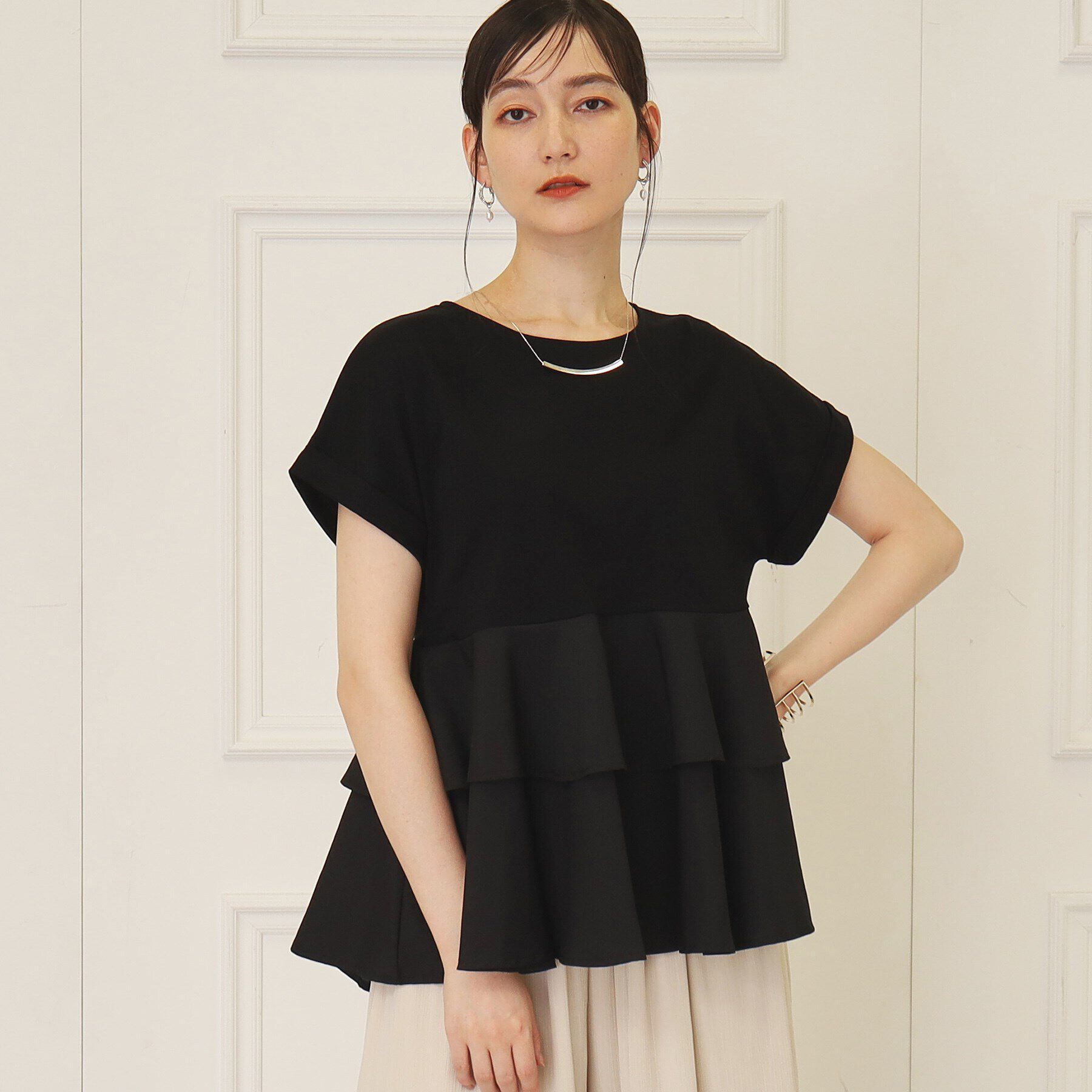 SunaUna「【接触冷感／体系カバー】ティアードチュニックプルオーバー」|Tシャツ・カットソー|ブラック(019)