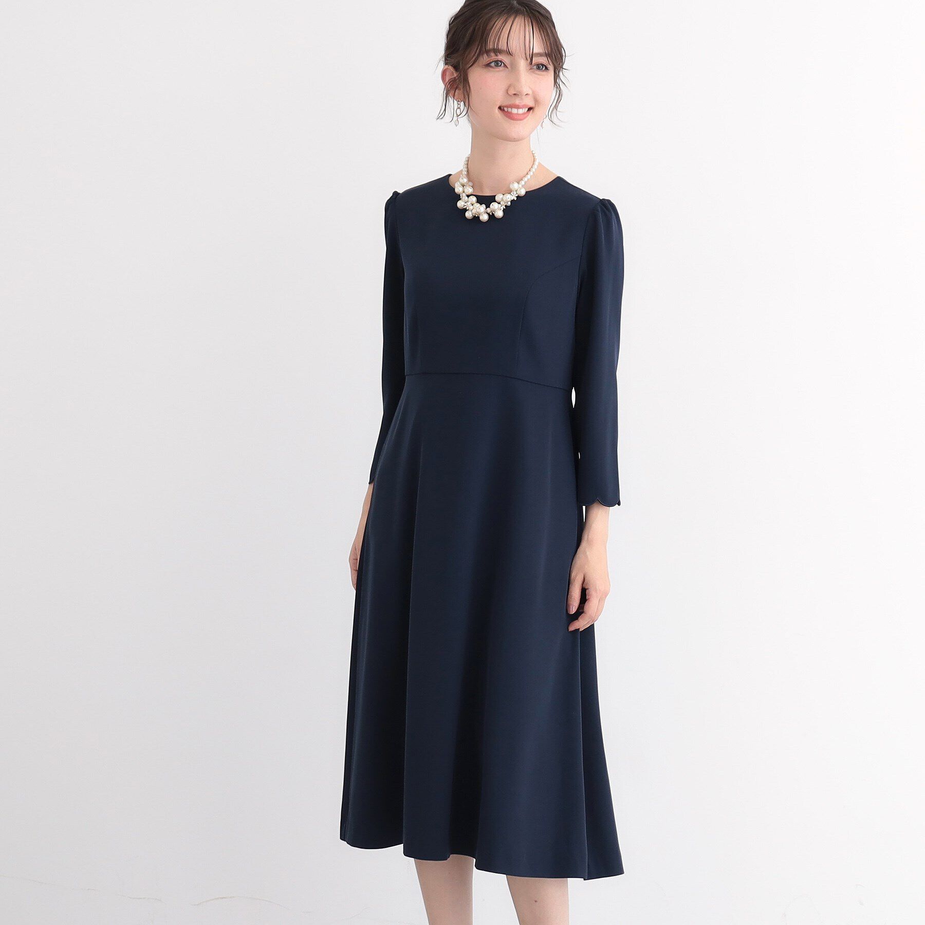 SunaUna「【オケージョン対応可／スカラップ刺繍】膝下丈ワンピース」|ワンピース|