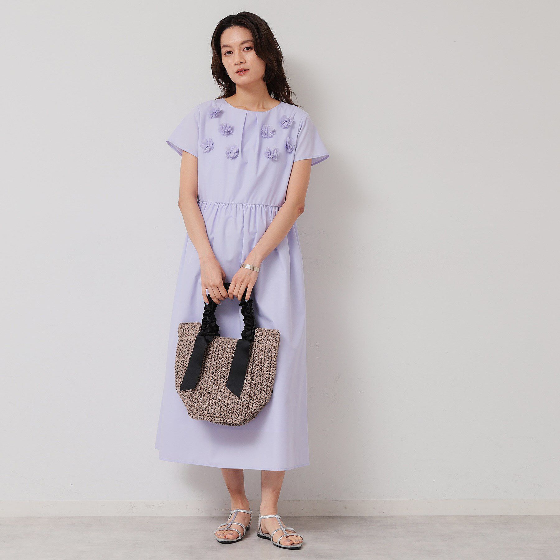 SunaUna「【接触冷感／フラワーモチーフ】フレンチスリーブワンピース」|ワンピース|