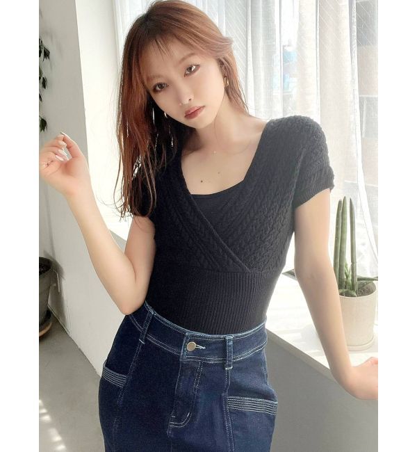 RESEXXY「ケーブルカシュクールニットトップス【セットアップ着用可能】」|ニット・セーター|