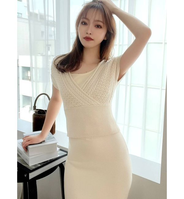 RESEXXY「ケーブルカシュクールニットトップス【セットアップ着用可能】」|ニット・セーター|