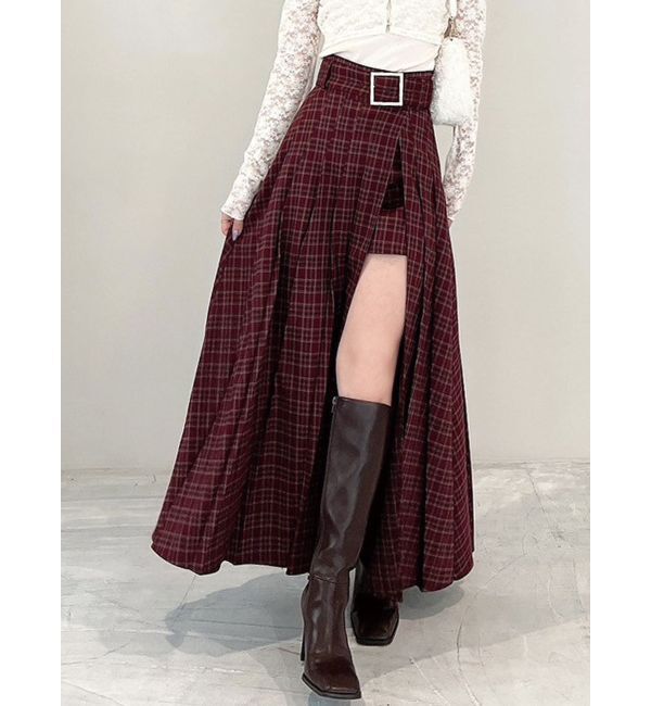 RESEXXY「ワイドプリーツレイヤードフレアスカート」|スカート|レッド