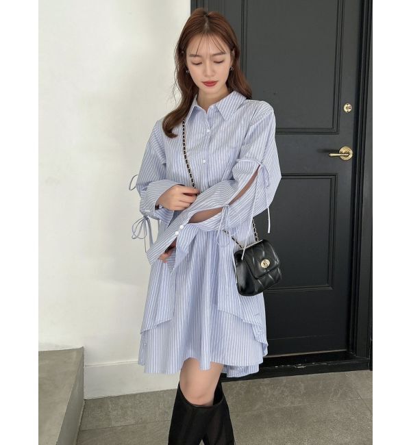 dazzlin「シャツイレフレアミニワンピース」|ワンピース|
