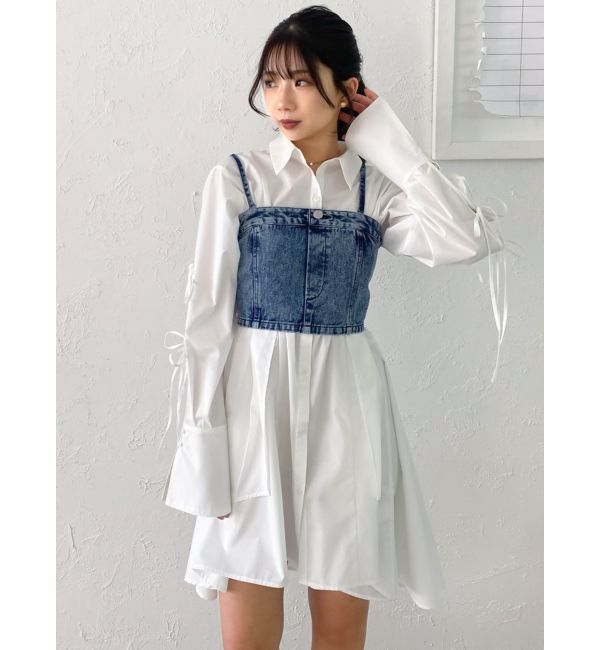 dazzlin「シャツイレフレアミニワンピース」|ワンピース|