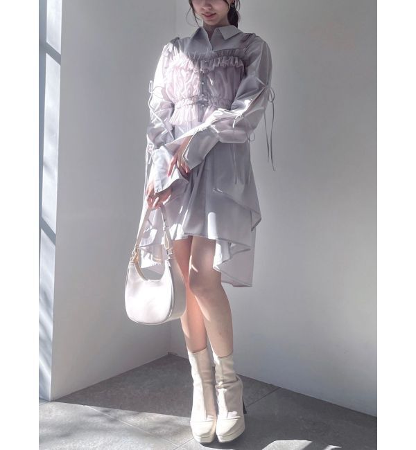 dazzlin「シャツイレフレアミニワンピース」|ワンピース|グレー