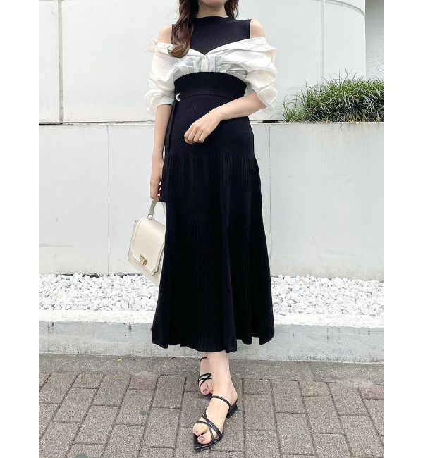 MERCURYDUO「異素材2WAYシャツドッキングハーフスリーブワンピース」|ワンピース|ブラック