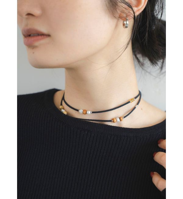 Ungrid「ウッドコンビフェイクレザーネックレス」|ネックレス|