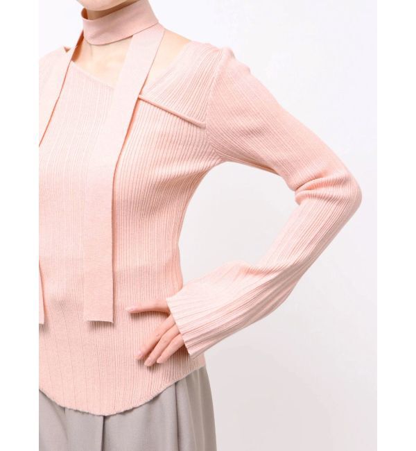 LAGUNAMOON「ボウタイアシンメトリーネックニットプルオーバー」|ニット・セーター|