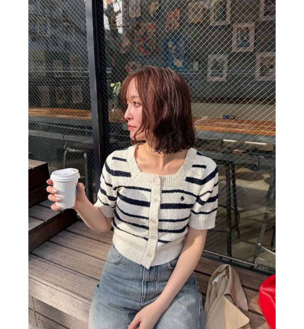 LAGUNAMOON「【POLO BCSコラボ】ブークレヤーンハーフスリーブコンパクトニットカーディガン」|ニット・セーター|