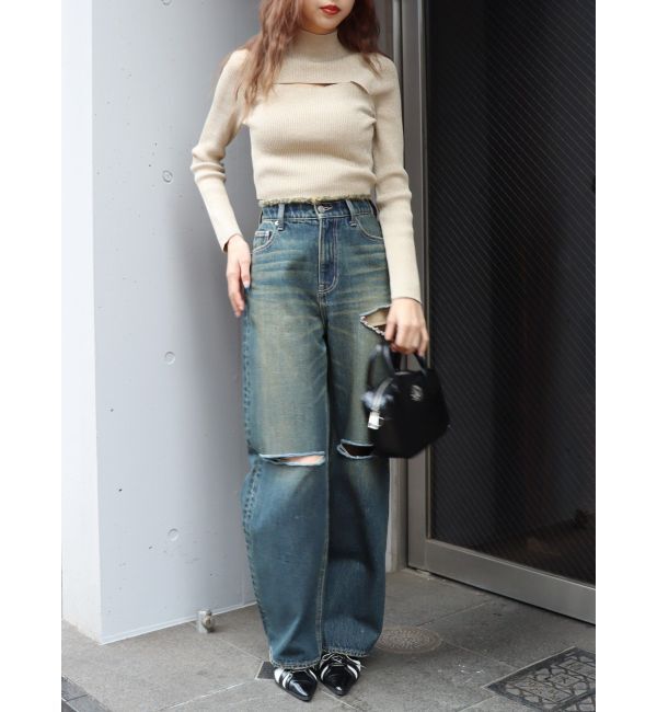 EVRIS「ラメカッティングタートルニットトップス」|ニット・セーター|