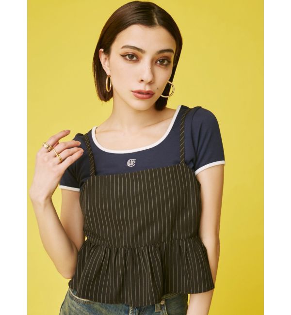 EVRIS「ラインストーンリンガーショートTシャツ」|Tシャツ・カットソー|