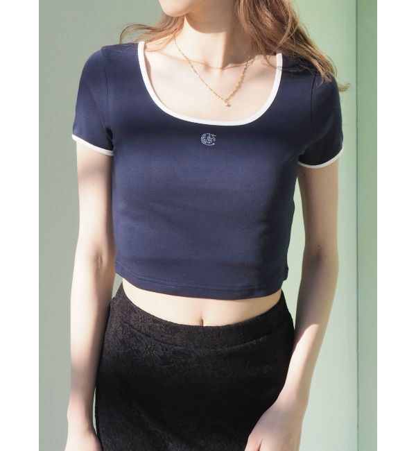 EVRIS「ラインストーンリンガーショートTシャツ」|Tシャツ・カットソー|ネイビー