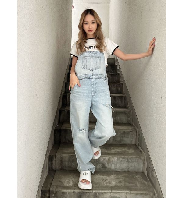 GYDA「ダメージLOOSE デニムサロペット」|オールインワン|