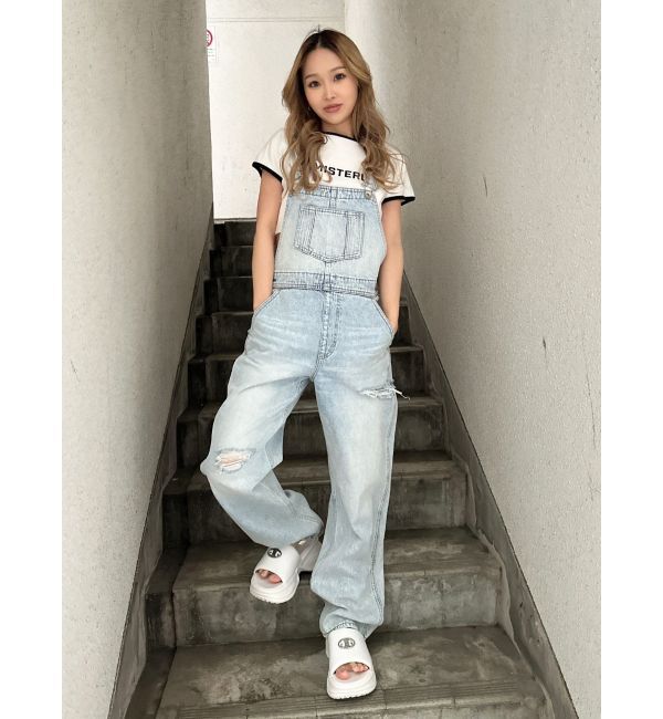 GYDA「ダメージLOOSE デニムサロペット」|オールインワン|