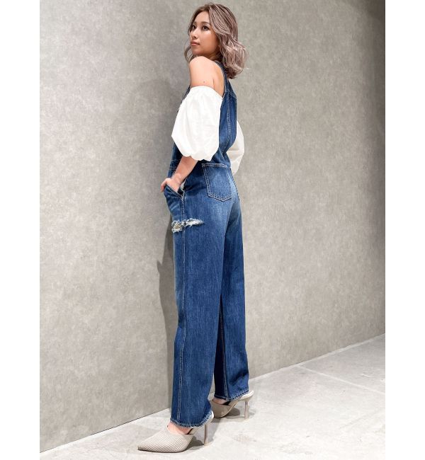 GYDA「ダメージLOOSE デニムサロペット」|オールインワン|