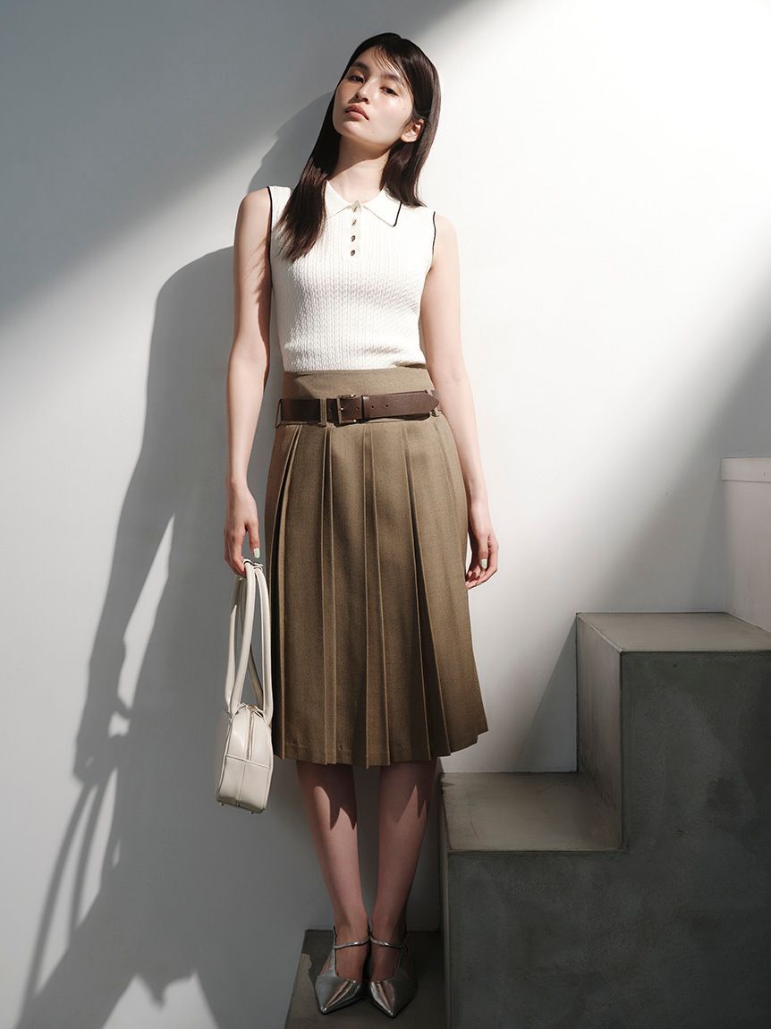 FRAY I.D「ノースリーブケーブルニットポロ／ウォッシャブル」|ポロシャツ|