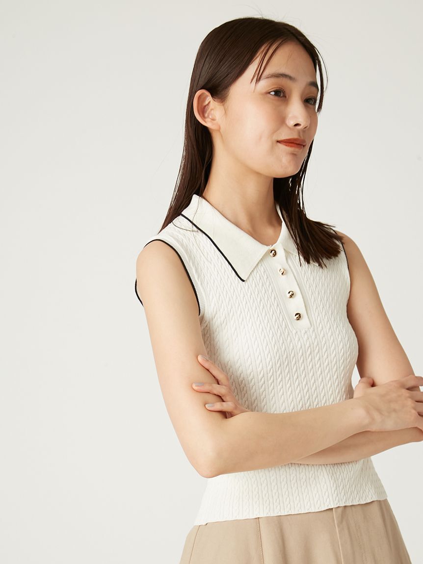 FRAY I.D「ノースリーブケーブルニットポロ／ウォッシャブル」|ポロシャツ|